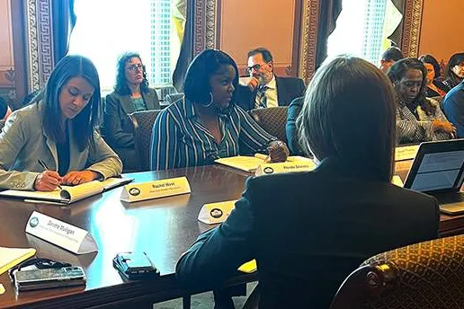 CWA Local 3519 Vice President Ylonda Sherrod (center) at the White House listening session on AI