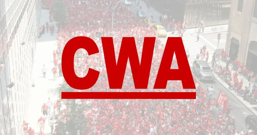 CWA logo and rally crowd
