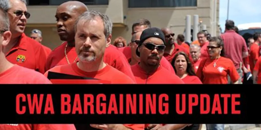 Background shot of CWA Members with the headline "CWA Bargaining Update"