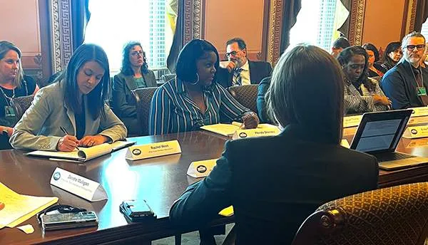 CWA Local 3519 Vice President Ylonda Sherrod (center) at the White House listening session on AI