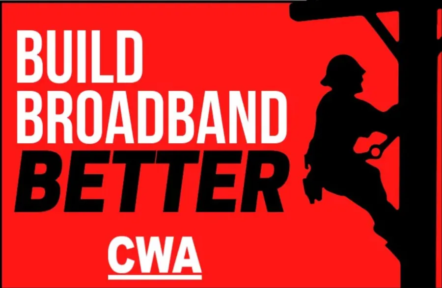 Build Broadband Better logo with photo of technician climbing a pole